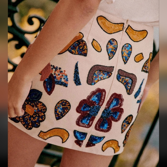 Sezane Malia Beaded Design Short Skirt - Picture 2 of 5